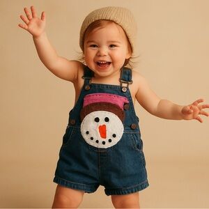 Tracey Designs Snowman Denim Overalls - Size 12M